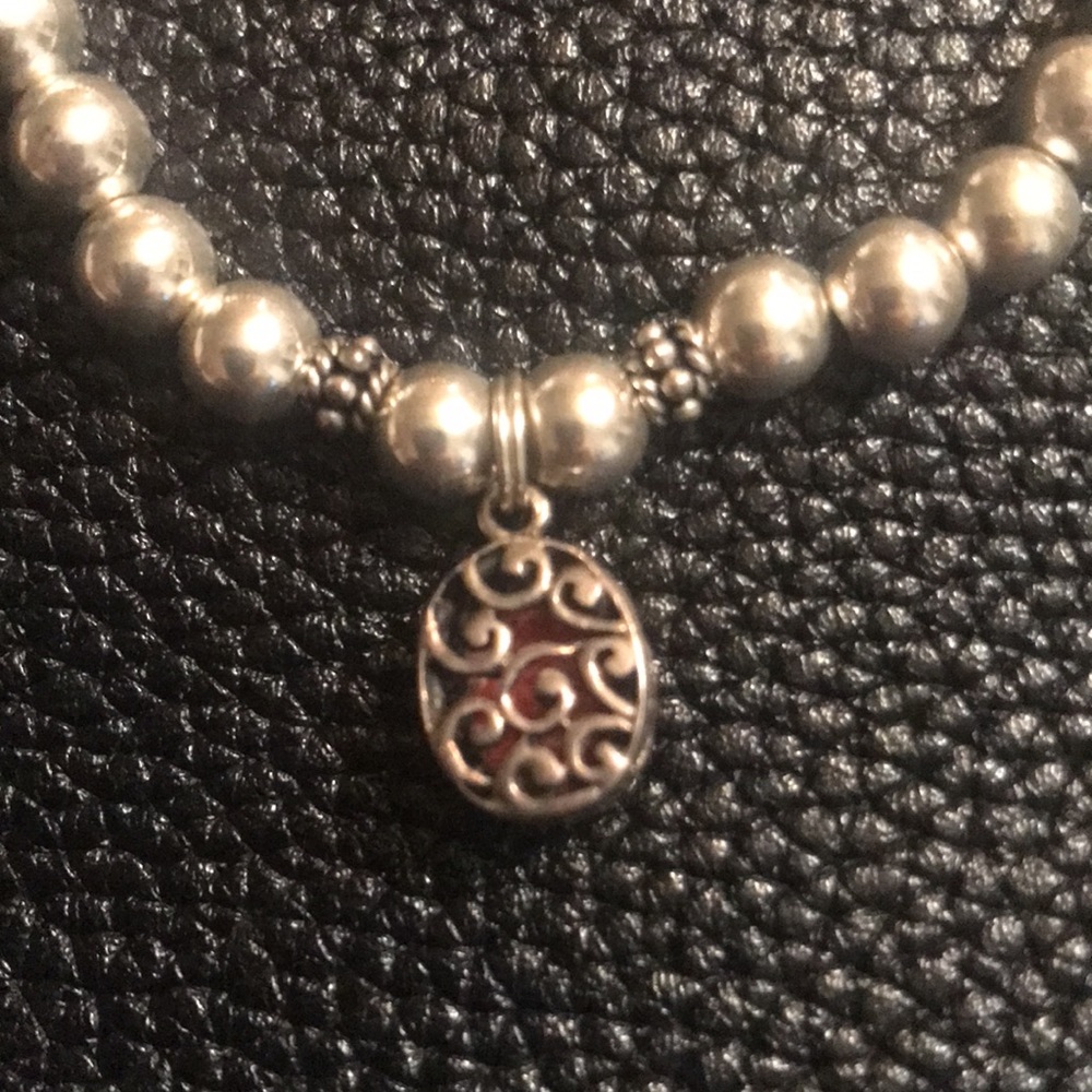 Sterling Silver beaded bracelet with red dangle - Picture 4 of 5